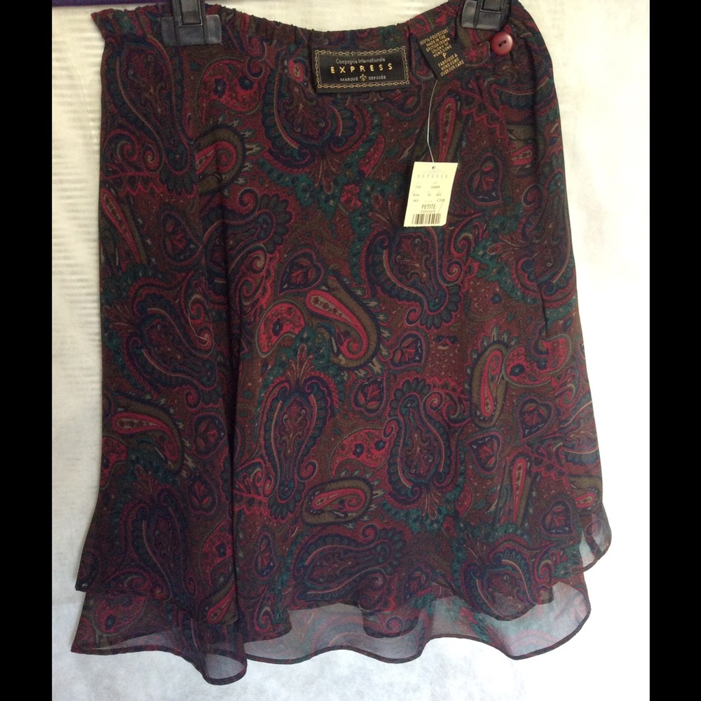 Express Paisley Skater’s Skirt Maroon Jewel Tones S